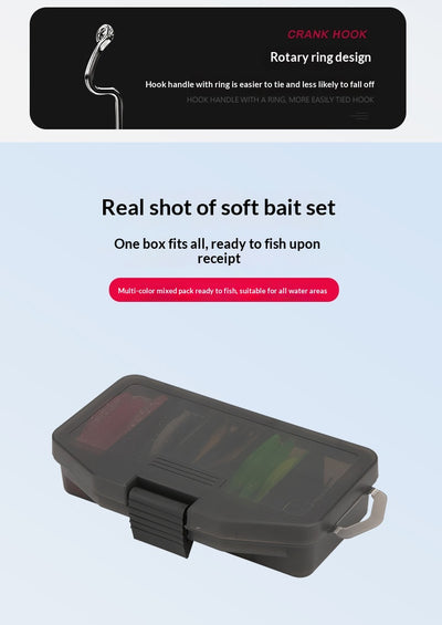 Kit de Carnadas Artificiales Soft Bait con 66 Gusanos de Cola Ahorquillada - Image 9
