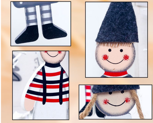 Adorno Navideño de Madera - Figuras Niño y Niña Decorativas