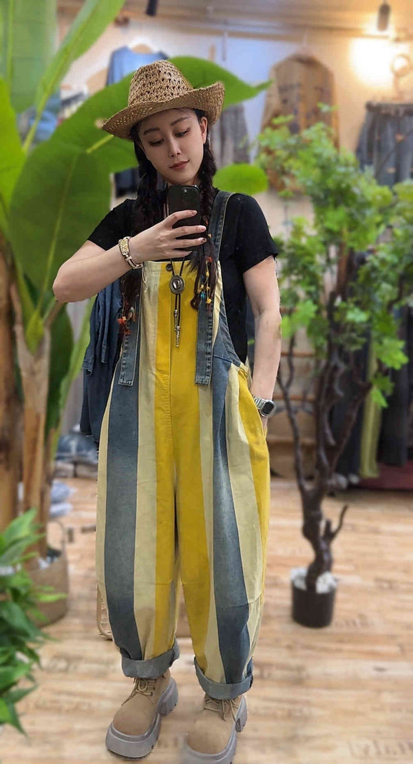 Mono Jumpsuit Denim Rayas Vintage con Tirantes para Mujer