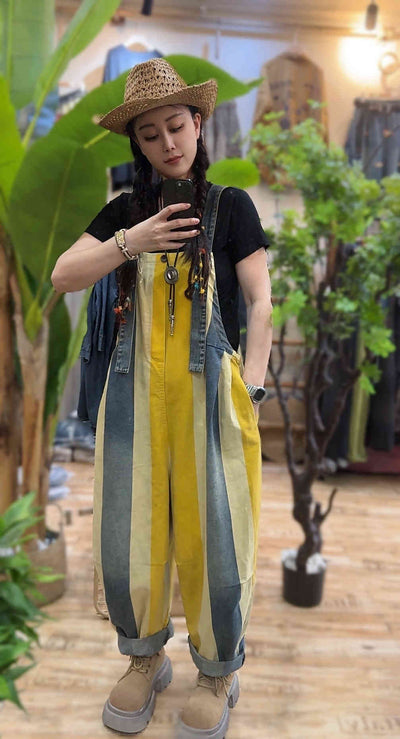 Mono Jumpsuit Denim Rayas Vintage con Tirantes para Mujer - Image 2