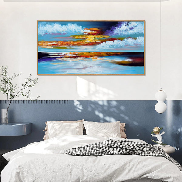 Cuadro Abstracto Moderno Pintura al Óleo Atardecer Marina Decoración Pared Hecho a Mano