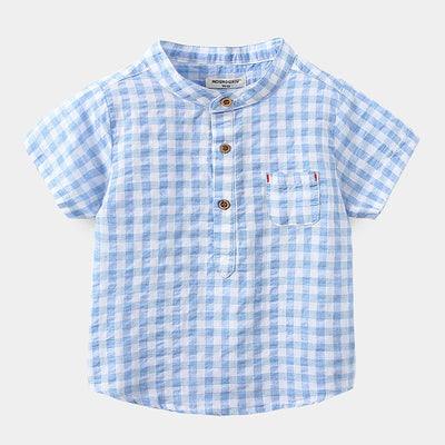 Camisa Infantil de Algodón Azul a Cuadros - Estilo Casual Cómodo - Image 5
