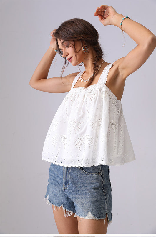 Blusa Camisola de Encaje Bordado Estilo Francés Suelta - Image 9