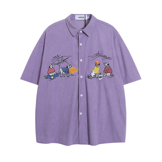 Playera Holgada con Bordado Cartoon de Manga Corta