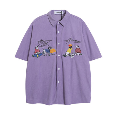 Playera Holgada con Bordado Cartoon de Manga Corta