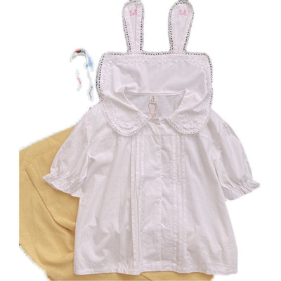 Blusa Infantil Verano con Cuello Muñeca, Orejas de Conejo y Encaje - Diseño Dulce - Image 3
