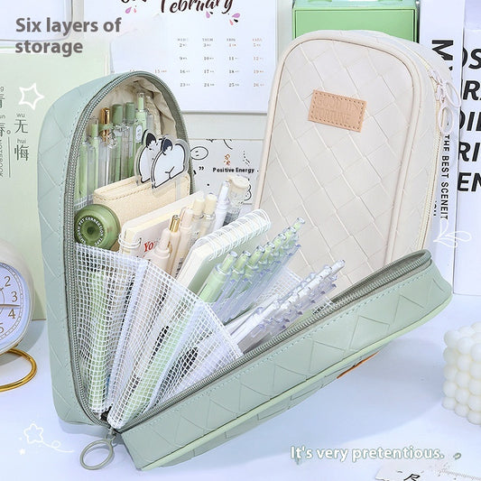 Estuche Escolar Tejido con Diseño Cuadros Diamante - Gran Capacidad - Image 2
