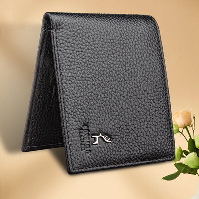 Billetera Bifold Corta para Hombre en Cuero Genuino de Res Negro