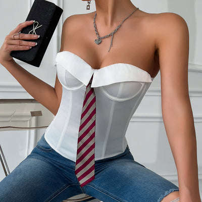 Corset Satinado con Encaje de Espina de Pez y Anillo de Acero - Image 12