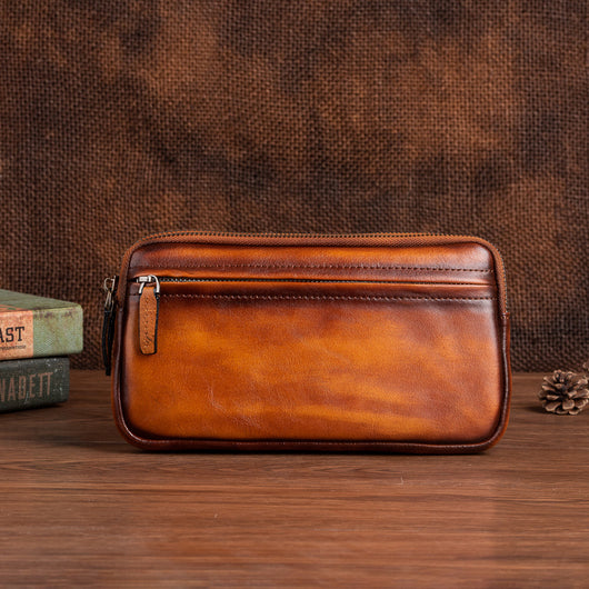 Billetera Vertical de Cuero Genuino Primera Capa Diseño Cuadrado para Hombre