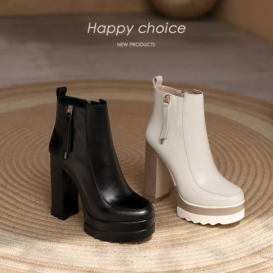Botas Tobilleras de Cuero con Plataforma y Tacón Grueso - Image 2