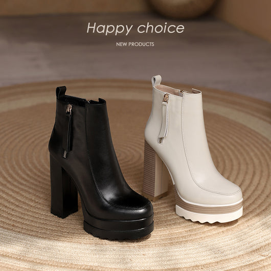 Botas Tobilleras de Cuero con Plataforma y Tacón Grueso - Image 2