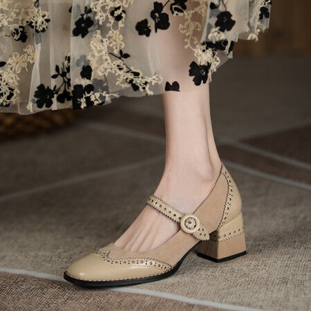 Zapatos Mary Jane Vintage con Tacón Grueso y Punta Cuadrada para Mujer