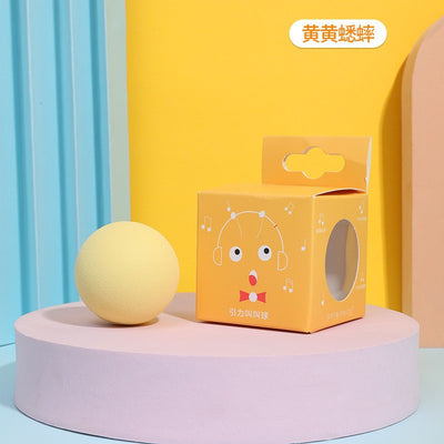 Three plush interactive cat toy balls in blue, yellow, and pink, each with cartoon eyes, shown with a size measurement. - Image 3