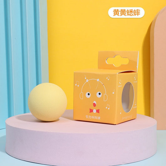 Three plush interactive cat toy balls in blue, yellow, and pink, each with cartoon eyes, shown with a size measurement. - Image 3