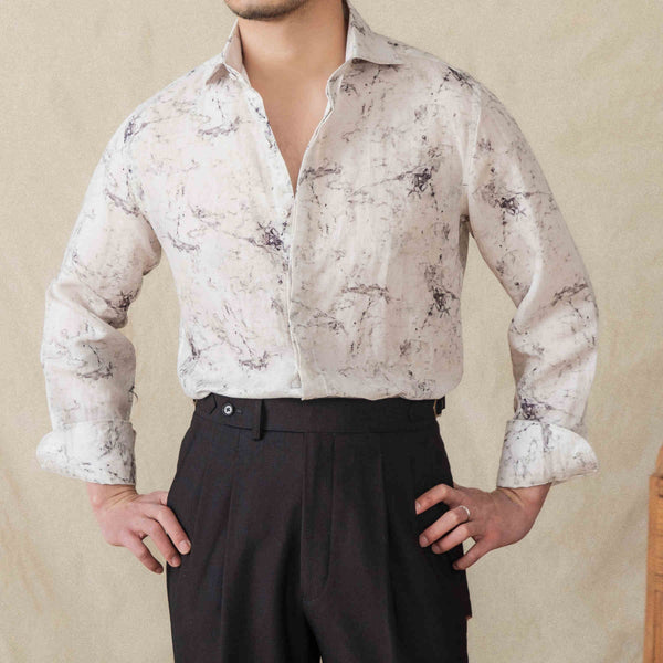 Camisa Casual de Manga Larga Transpirable con Estampado Retro
