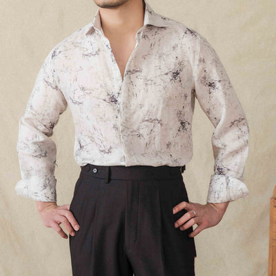 Camisa Casual de Manga Larga Transpirable con Estampado Retro