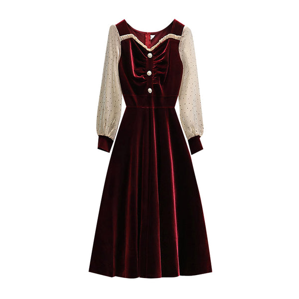 Vestido Rojo Largo Talla Grande con Detalles de Costura