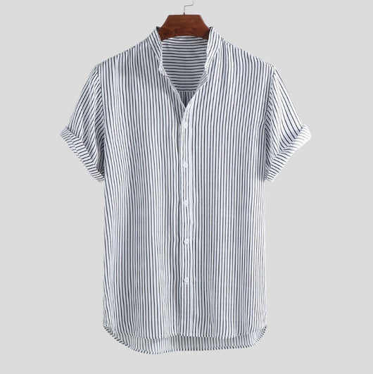 Camisa Manga Corta Cuello de Pie Slim Fit para Hombre - Image 8