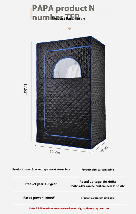 Portable brown quilted full body sauna room with steam generator, remote control, and accessories on a white background. - Image 12