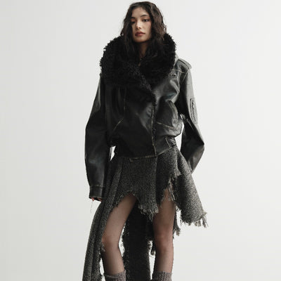 Chaqueta de Cuero Oversized con Cuello de Pelaje - Unisex Relajado - Image 10