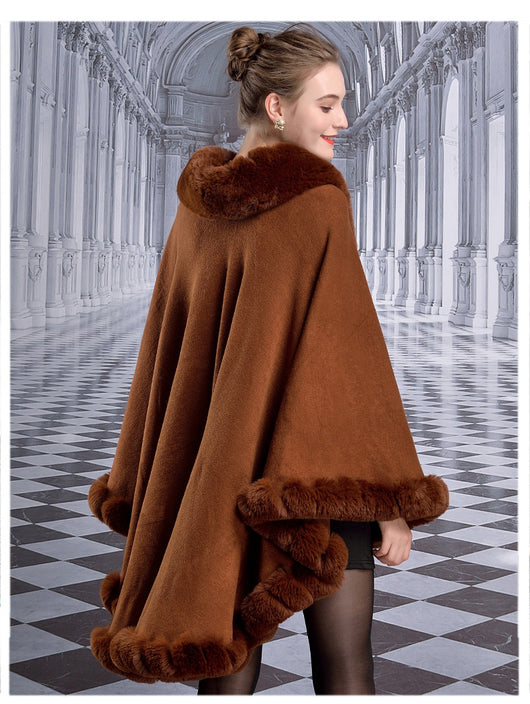 Capa de Lujo con Cuello de Piel de Conejo Rex para Mujer - Image 9