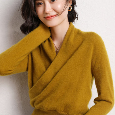 Suéter de Cashmere Cuello V Cruzado Holgado para Mujer - Image 6
