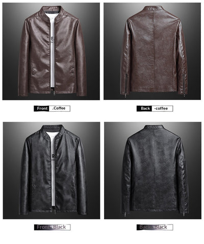 Chaqueta de Cuero PU Ajustada para Hombre con Cuello Alzado Estilo Motociclista - Image 11