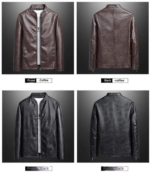 Chaqueta de Cuero PU Ajustada para Hombre con Cuello Alzado Estilo Motociclista - Image 11