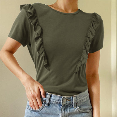 Playera Holgada Cuello Redondo Manga Corta Mujer Color Sólido - Image 6