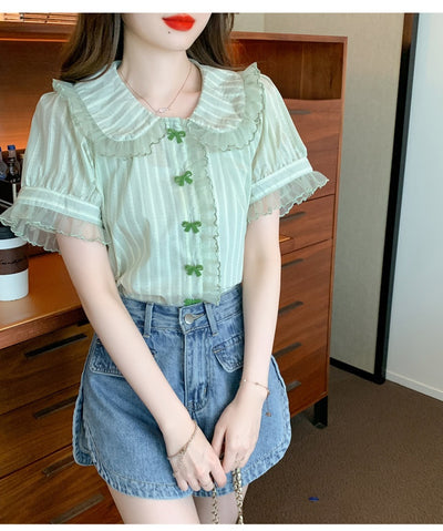 Blusa de Chifón con Cuello Muñeca y Mangas de Encaje - Image 24