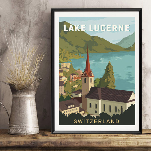 Cuadro Lienzo Póster Vintage Lago Lucerna Suiza