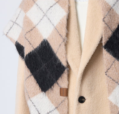 Bufanda Triangular de Lana y Algodón Jacquard Cuadros Retro - Cuello Cálido - Image 13