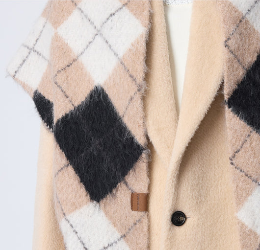 Bufanda Triangular de Lana y Algodón Jacquard Cuadros Retro - Cuello Cálido - Image 13