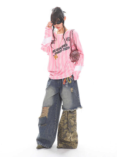 Pantalones Anchos Estilo Militar con Cadena Estampada y Efecto Dos Piezas - Image 5