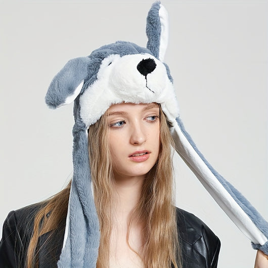 Gorro Peluche con Orejas Móviles - Panda, Perro, Rana y Cachorro para Disfraz y Fiesta - Image 7