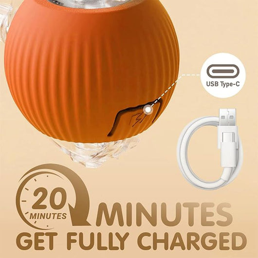 Blue and clear interactive cat ball toy with a rope, shown with three playful cats in the background. - Image 19