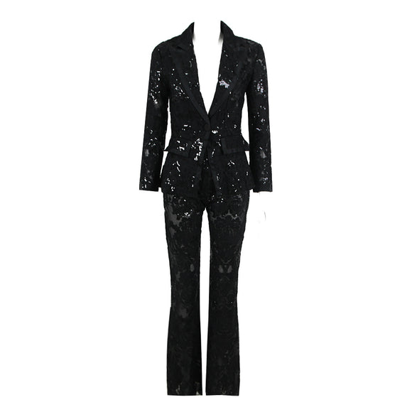 Conjunto de Pantalones Ajustados con Detalles Calados