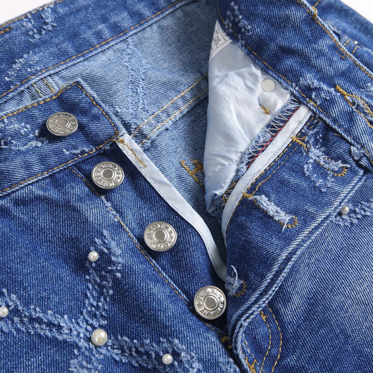 Pantalones Skinny Denim con Bordado de Perlas - Estilo Urbano Trendy - Image 4