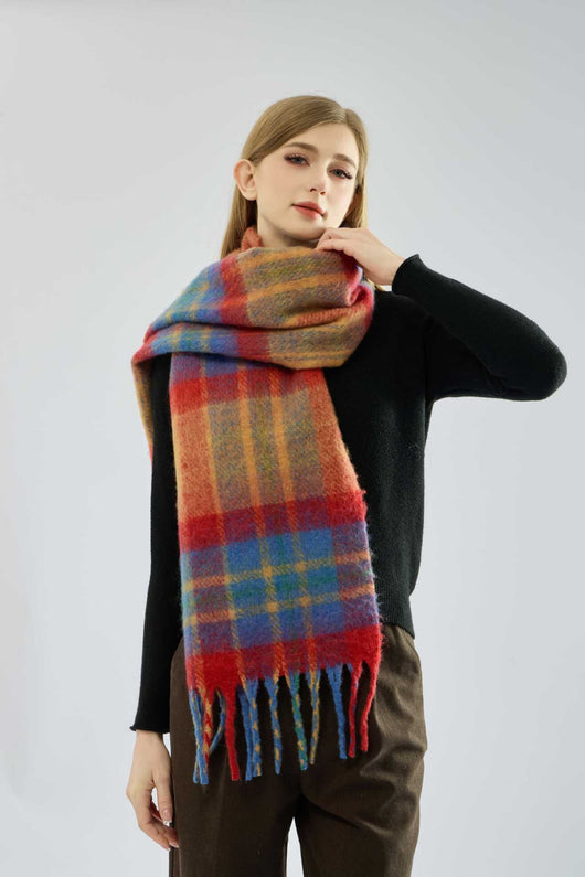 Bufanda Escocesa Mohair Arcoíris con Flecos, Gruesa y Cálida - Image 15