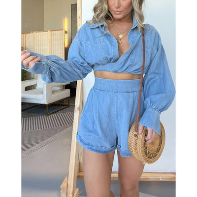 Camisa Denim Mujer Escote en V Manga Larga Premium - Image 4