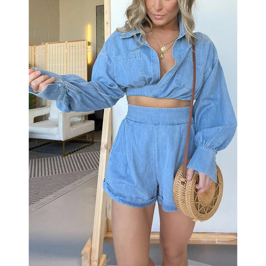 Camisa Denim Mujer Escote en V Manga Larga Premium - Image 4