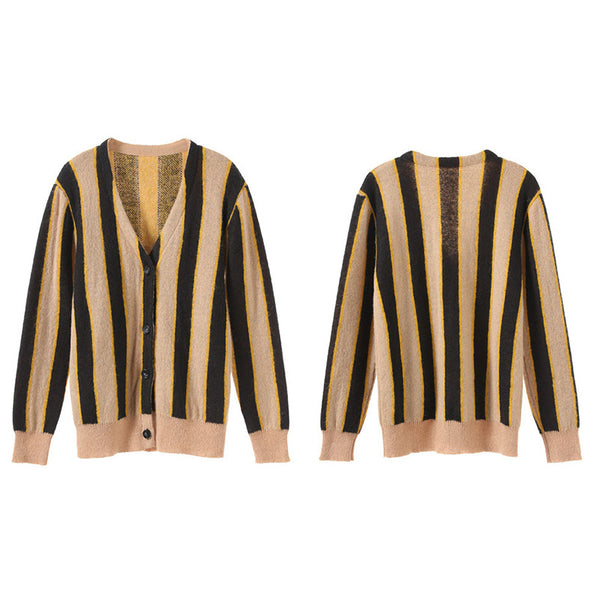 Cardigan Tejido de Rayas Verticales Holgado y Cómodo