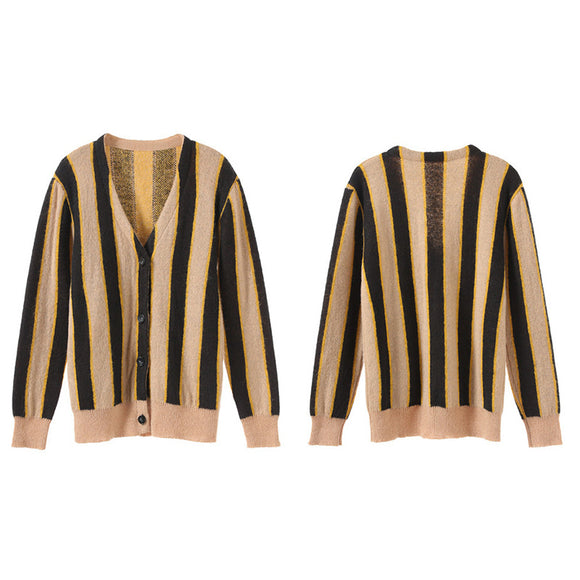 Cardigan Tejido de Rayas Verticales Holgado y Cómodo