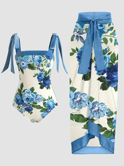Traje de Baño Dos Piezas Chiffon con Falda Cadera Estampada - Image 15