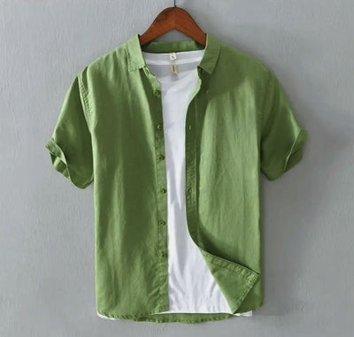 Camisa de Lino Manga Corta para Hombre - Comodidad de Verano - Image 9