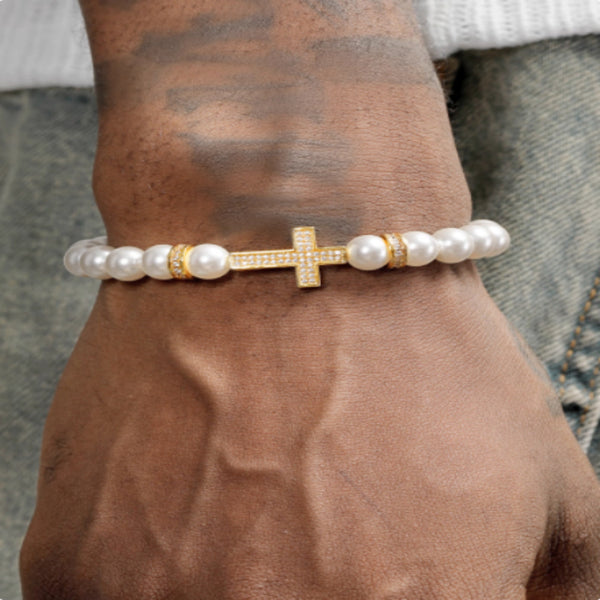 Pulsera de Cruz con Perlas para Mujer - Diseño Versátil
