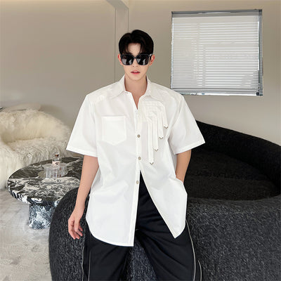 Camisa Blanca de Diseño Metálico con Hombreras Acolchadas