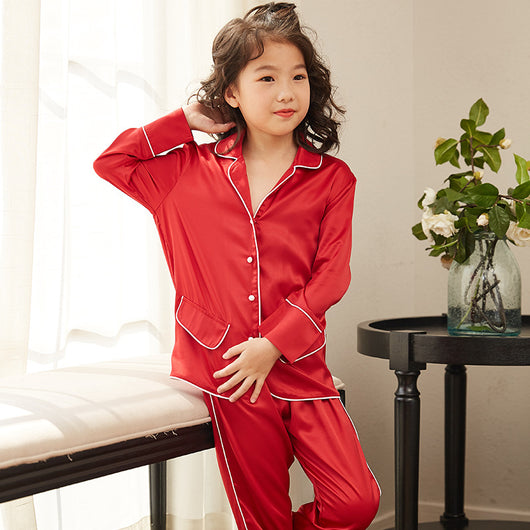 Pijamas de Seda Manga Larga para Niños y Niñas - Conjunto Fresco y Cómodo - Image 9
