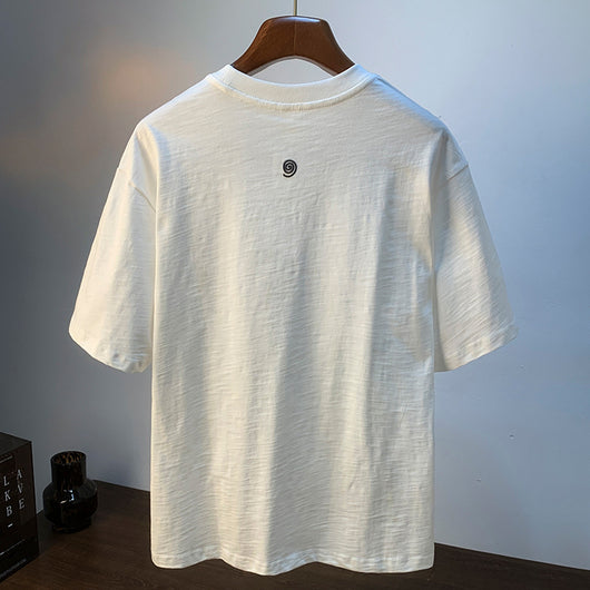Camiseta Blanca de Algodón para Hombre - Verano Suelta Talla Grande Manga Corta Bordada - Image 5
